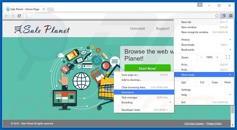 Eliminando los anuncios de Sale Planet de Google Chrome paso 1