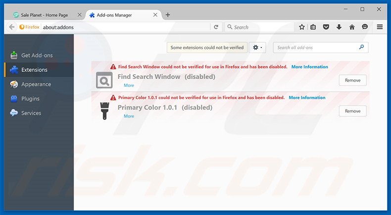 Eliminando los anuncios de Sale Planet de Mozilla Firefox paso 2