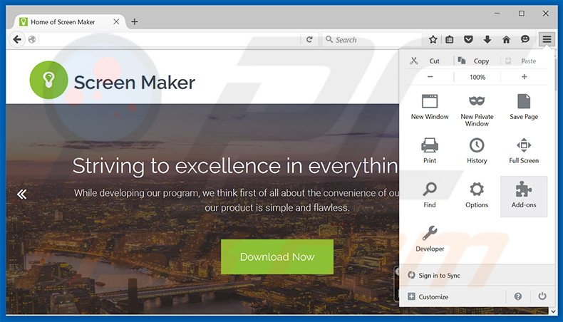 Eliminando los anuncios de Screen Maker de Mozilla Firefox paso 1