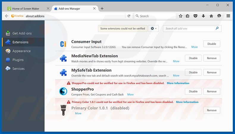 Eliminando los anuncios de Screen Maker de Mozilla Firefox paso 2