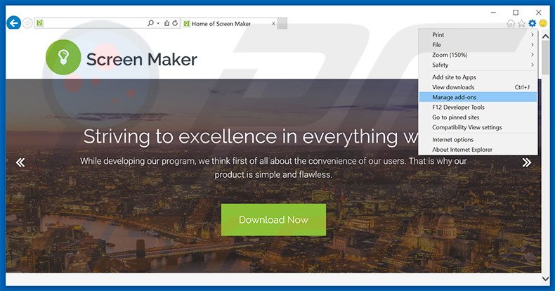 Eliminando los anuncios de Screen Maker de Internet Explorer paso 1