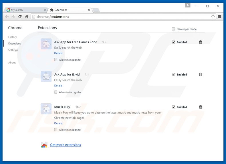 Eliminando las extensiones relacionadas con search.mysearch.com de Google Chrome