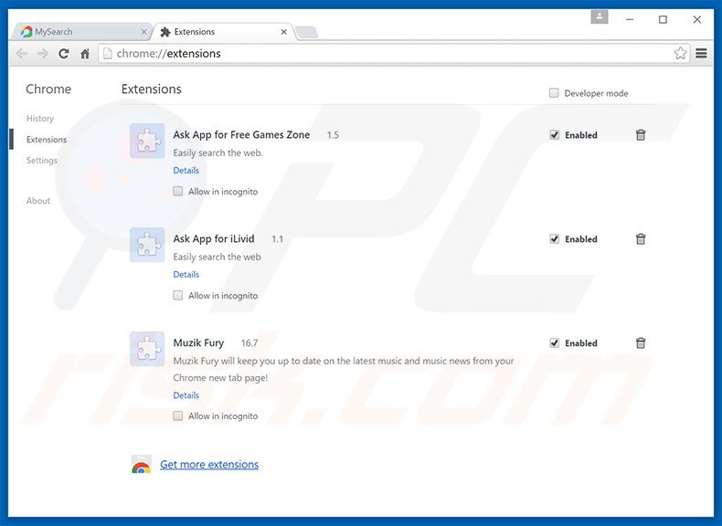 Eliminando las extensiones relacionadas con search.mysearch.com de Google Chrome