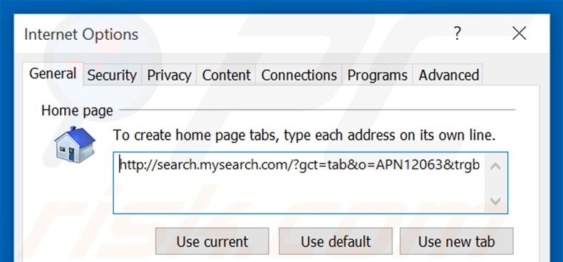 Eliminando search.mysearch.com de la página de inicio de Internet Explorer