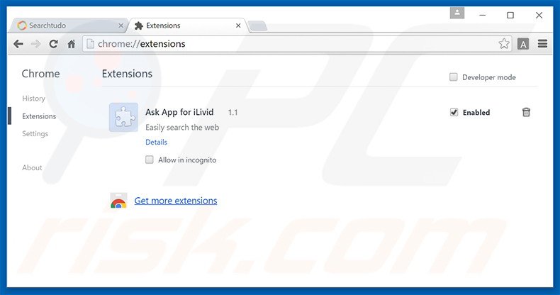 Eliminando las extensiones relacionadas con searchtudo.com de Google Chrome