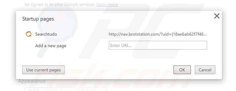 Eliminando nav.brotstation.com de la página de inicio de Google Chrome