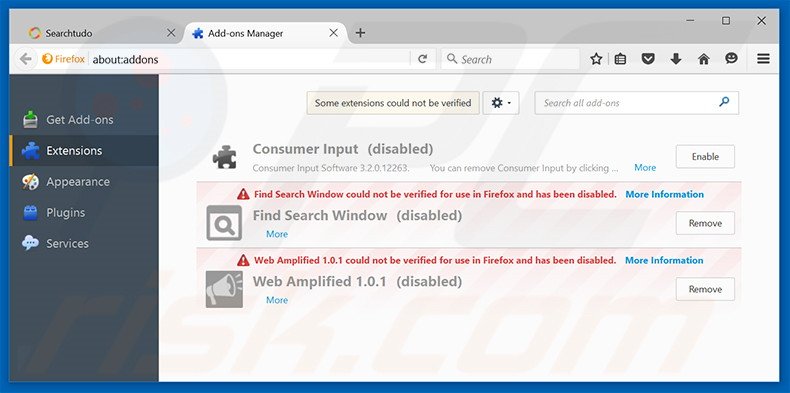 Eliminando searchtudo.com de las extensiones de Mozilla Firefox