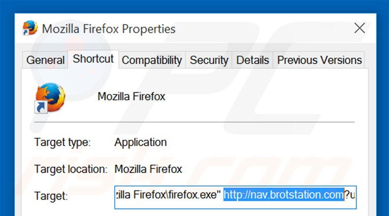 Eliminar nav.brotstation.com del destino del acceso directo de Mozilla Firefox paso 2