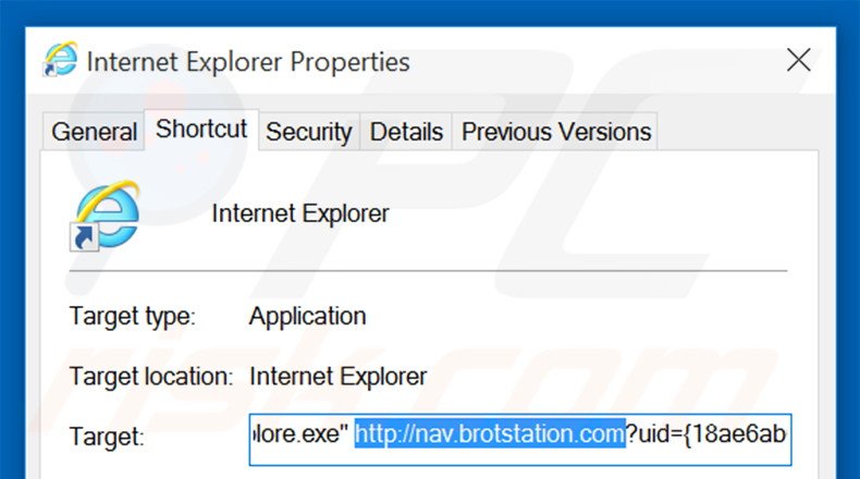 Eliminar nav.brotstation.com del destino del acceso directo de Internet Explorer paso 2