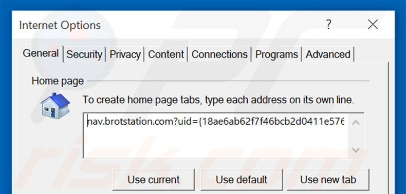 Eliminando nav.brotstation.com de la página de inicio de Internet Explorer