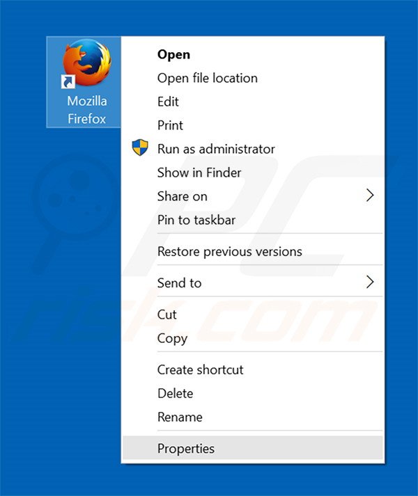 Eliminar stadsear.com del destino del acceso directo de Mozilla Firefox paso 1