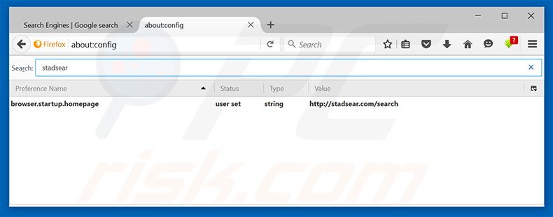 Eliminar stadsear.com del motor de búsqueda por defecto de Mozilla Firefox