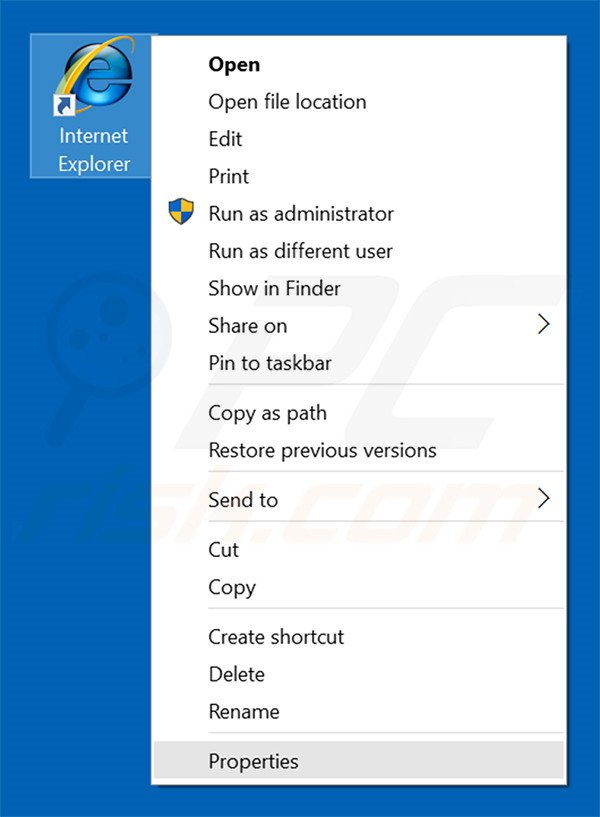 Eliminar stadsear.com del destino del acceso directo de Internet Explorer paso 1