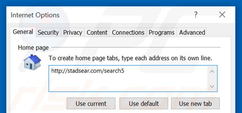 Eliminando stadsear.com de la página de inicio de Internet Explorer