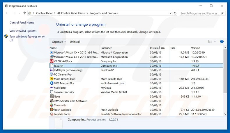 desinstalar el secuestrador de navegadores stadsear.com desde el Panel de control