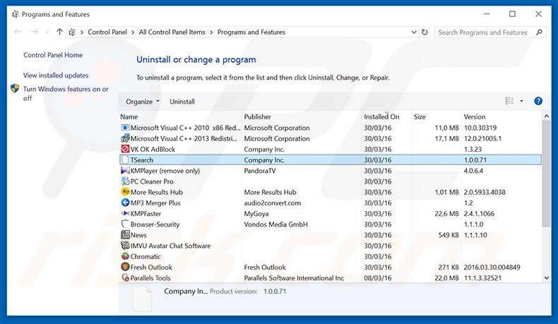 desinstalar el secuestrador de navegadores stadsear.com desde el Panel de control