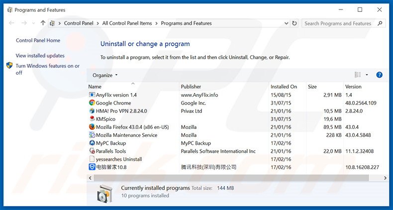 desinstalar el adware TopFlix del Panel de control