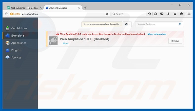 Eliminando los anuncios de Web Amplified de Mozilla Firefox paso 2