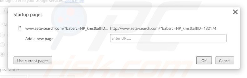 Eliminando zeta-search.com de la página de inicio de Google Chrome