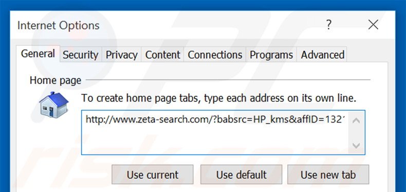 Eliminando zeta-search.com de la página de inicio de Internet Explorer