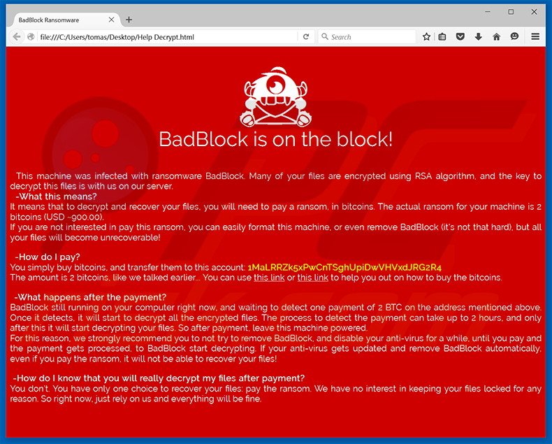 BadBlock creando el archivo Help_Decrypt.html