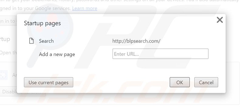 Eliminando blpsearch.com de la página de inicio de Google Chrome