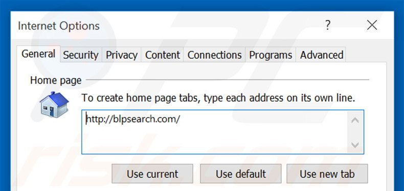 Eliminando blpsearch.com de la página de inicio de Internet Explorer