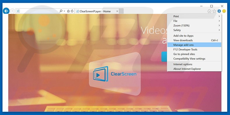 Eliminando los anuncios de ClearScreen Player de Internet Explorer paso 1