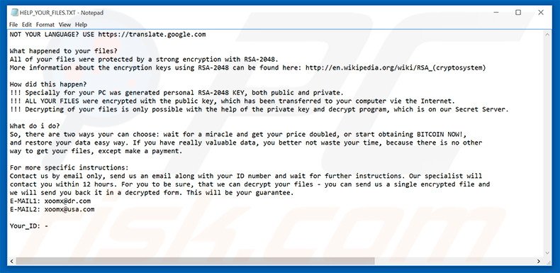 archivo HELP_YOUR_FILES.TXT del ransomware .Code