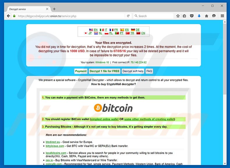Sitio web del virus encriptador CryptXXX