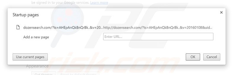Eliminando dozensearch.com de la página de inicio de Google Chrome
