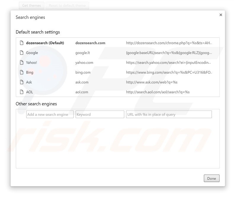 Eliminando dozensearch.com del motor de búsqueda por defecto de Google Chrome