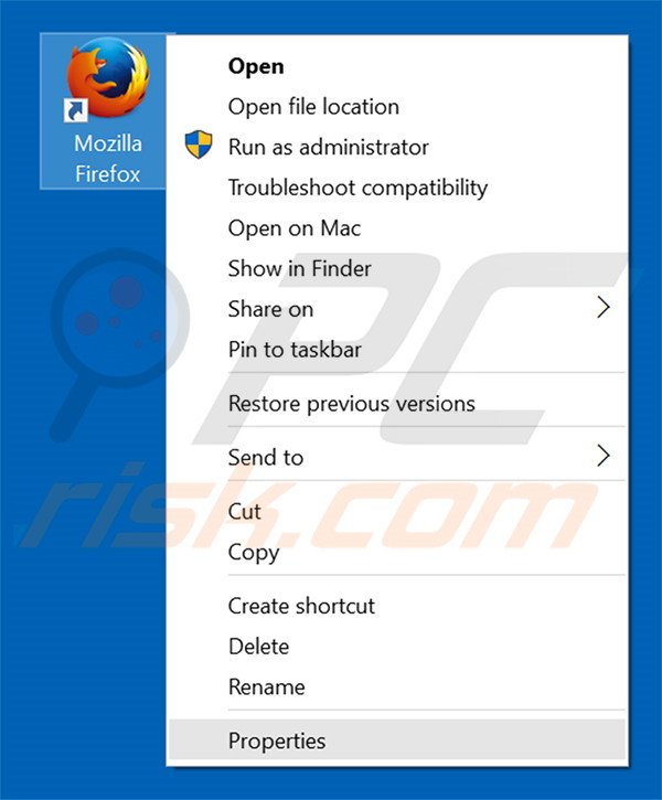 Eliminar dozensearch.com del destino del acceso directo de Mozilla Firefox paso 1