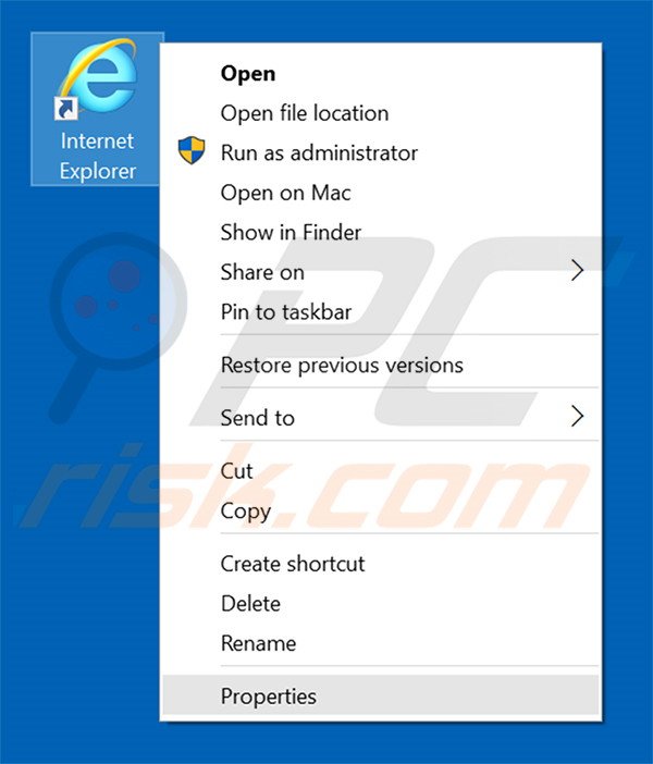 Eliminar dozensearch.com del destino del acceso directo de Internet Explorer paso 1