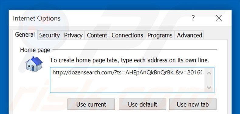 Eliminando dozensearch.com de la página de inicio de Internet Explorer