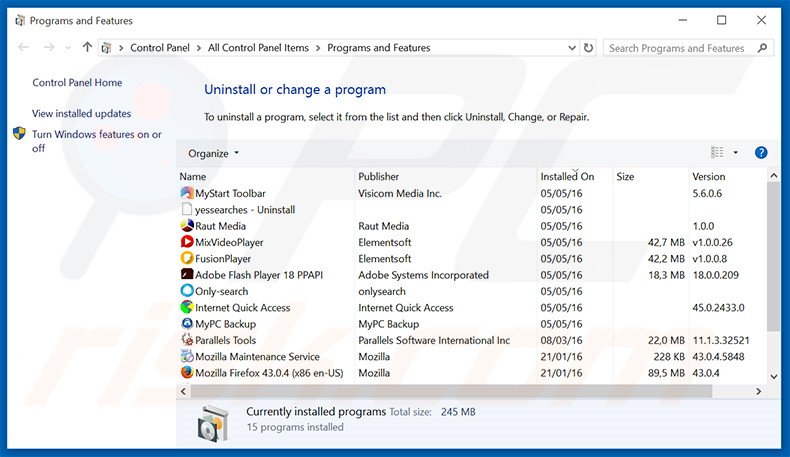 desinstalar el secuestrador de navegadores dozensearch.com desde el Panel de control