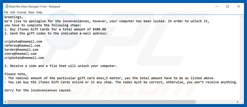 archivo de texto el virus encriptador ENCRYPTED