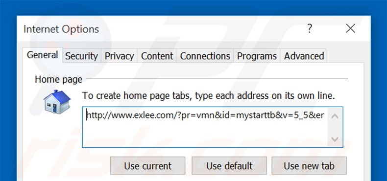 Eliminando exlee.com de la página de inicio de Internet Explorer