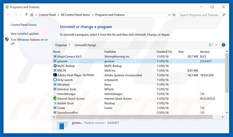 desinstalar del Panel de control el software publicitario con caracteres aleatorios