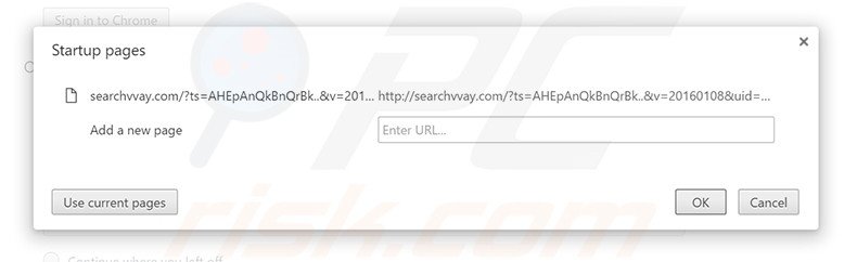 Eliminando searchvvay.com de la página de inicio de Google Chrome