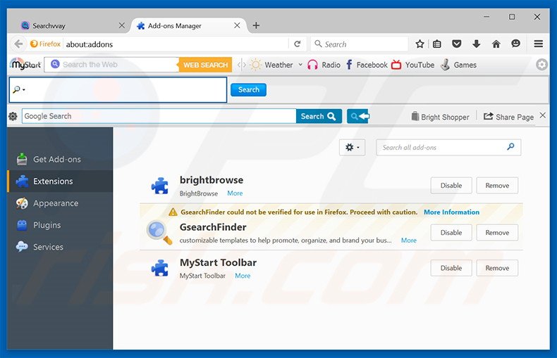 Eliminando searchvvay.com de las extensiones de Mozilla Firefox
