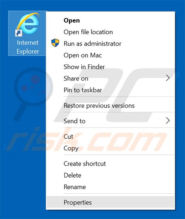 Eliminar searchvvay.com del destino del acceso directo de Internet Explorer paso 1