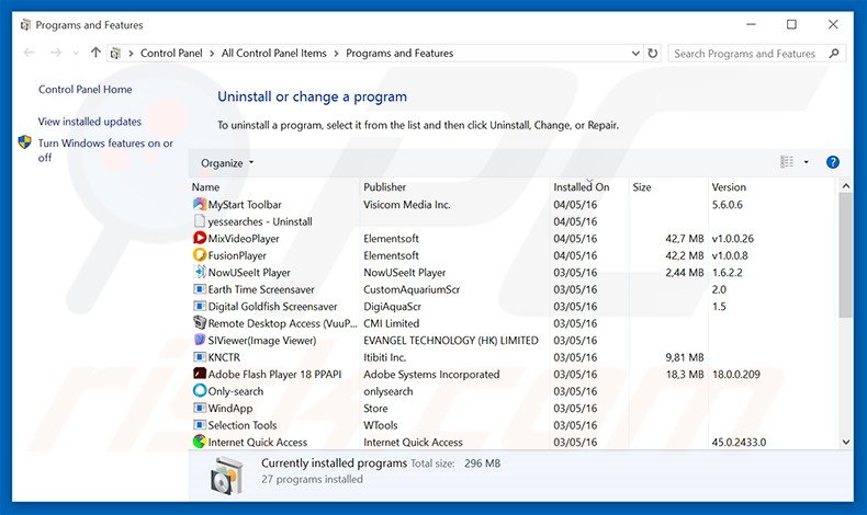 desinstalar el secuestrador de navegadores searchvvay.com desde el Panel de control