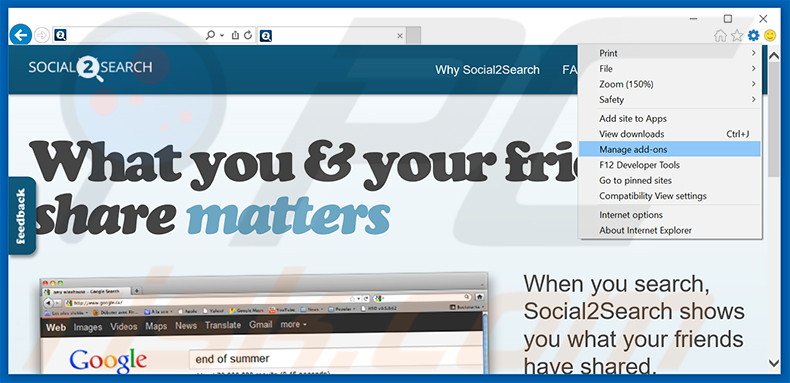 Eliminando los anuncios de Social2Search de Internet Explorer paso 1