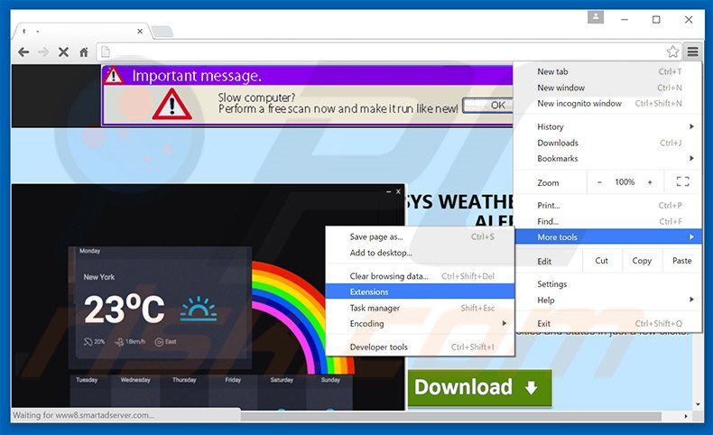 Eliminando los anuncios SysWeatherAlert de Google Chrome paso 1