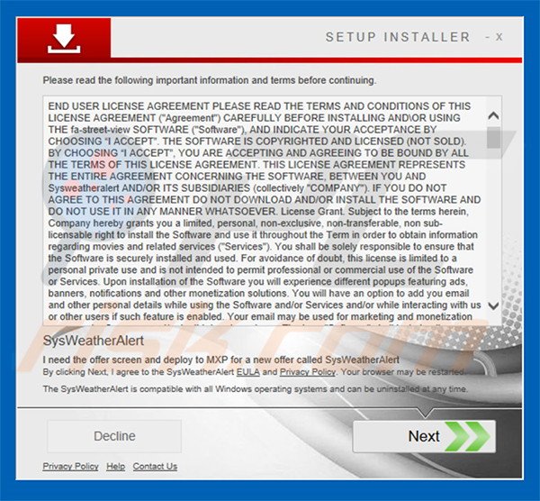 asistente de instalación que distribuye SysWeatherAlert