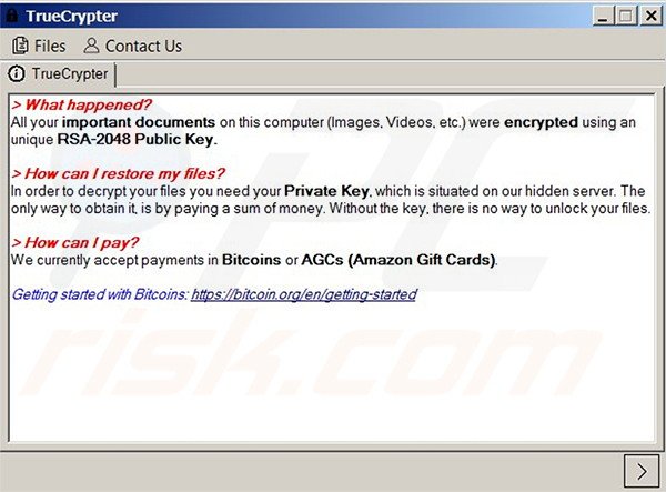 ventana TrueCrypt afirmando que los archivos han sido encriptados