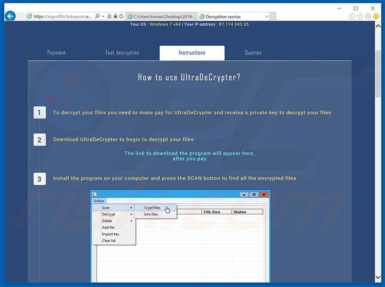 instrucciones en la web de UltraCrypter