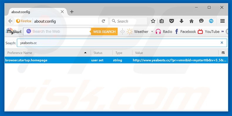 Eliminar yeabests.cc del motor de búsqueda por defecto de Mozilla Firefox