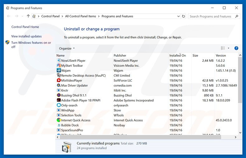 desinstalar el secuestrador de navegadores yeabests.cc desde el Panel de control